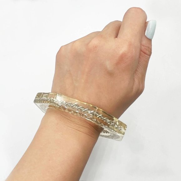 Chanel Gold Silver Chain Resin Cuff Bangle Bracelet  *Marked 97 *Made in France - Picture 4 of 5